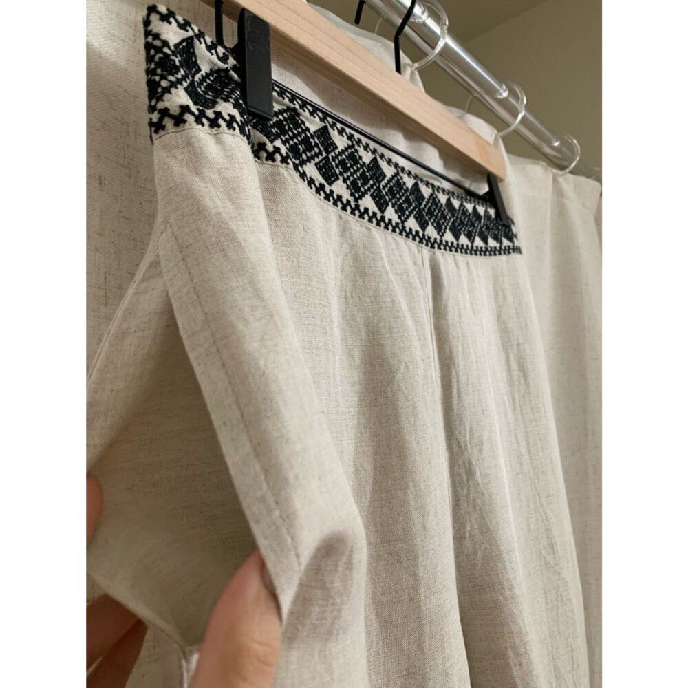 Boston Proper Malibu Embroidered Pull On Linen Blend Wide Leg Crop Cream Pant M - Picture 4 of 8